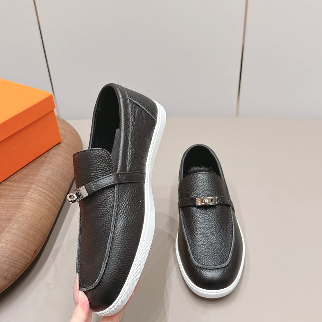 HM 26S KELLY PARIS LOAFERS IN BLACK CALFSKIN SILVER HARDWARE