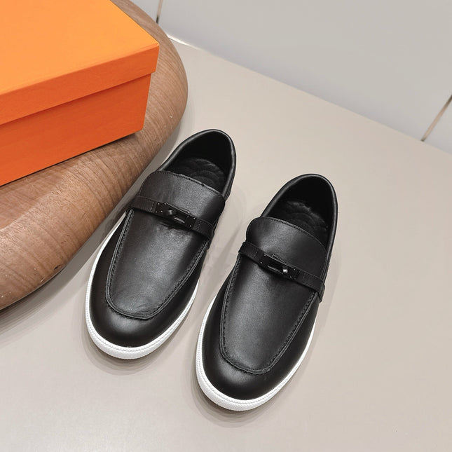 HM 26S KELLY PARIS LOAFERS IN BLACK CALFSKIN BLACK HARDWARE
