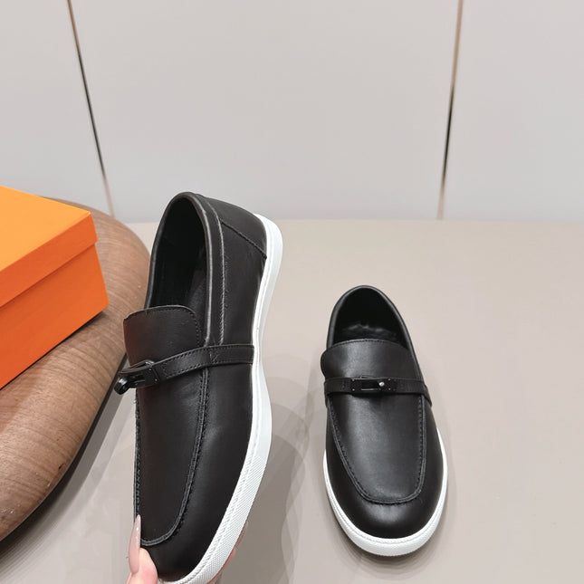 HM 26S KELLY PARIS LOAFERS IN BLACK CALFSKIN BLACK HARDWARE