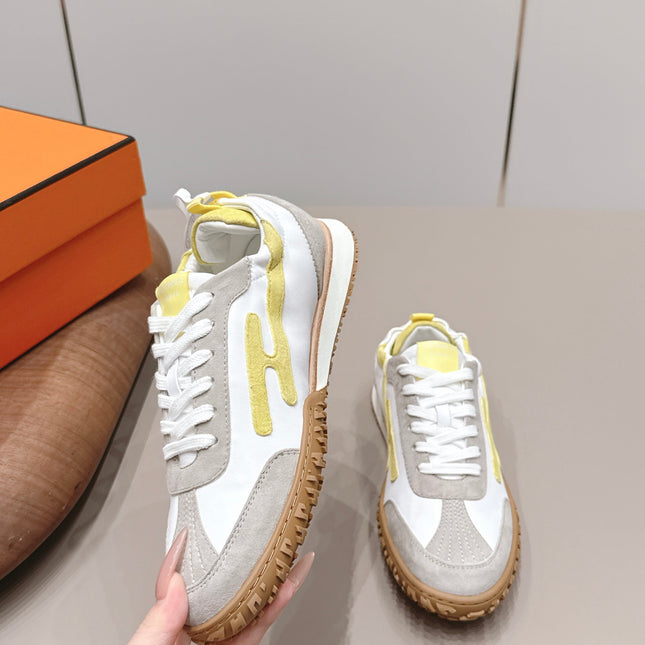 HM 26S BOUNCING SNEAKERS IN WHITE CALFSKIN AND LIGHT GREY YELLOW SUEDE