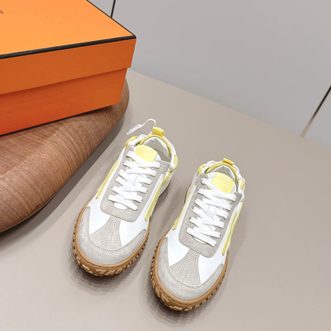 HM 26S BOUNCING SNEAKERS IN WHITE CALFSKIN AND LIGHT GREY YELLOW SUEDE