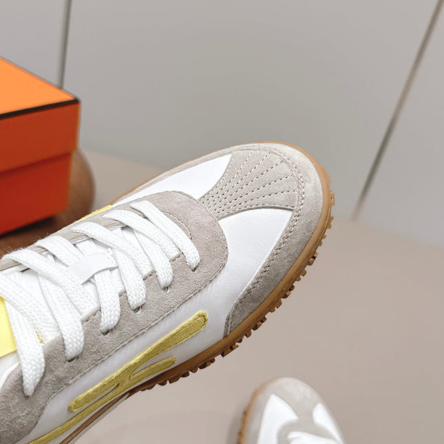 HM 26S BOUNCING SNEAKERS IN WHITE CALFSKIN AND LIGHT GREY YELLOW SUEDE