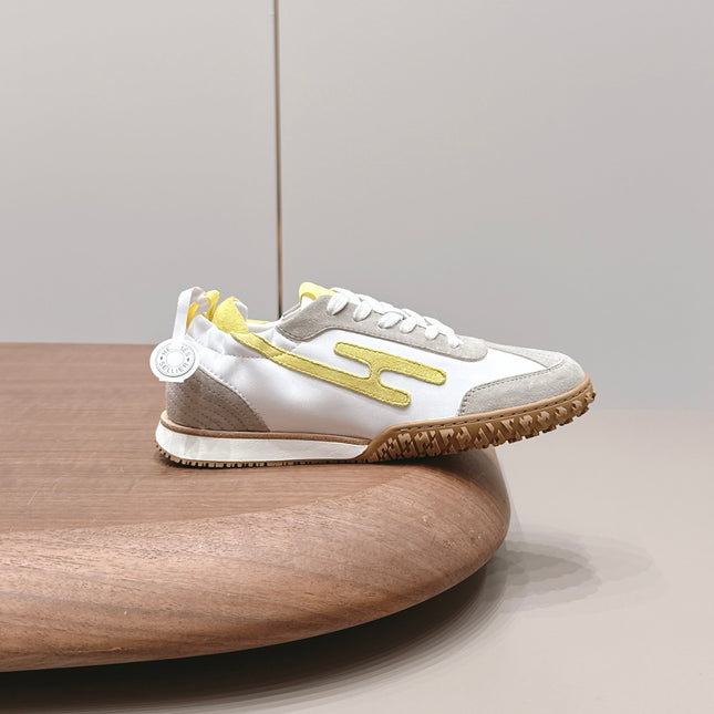 HM 26S BOUNCING SNEAKERS IN WHITE CALFSKIN AND LIGHT GREY YELLOW SUEDE