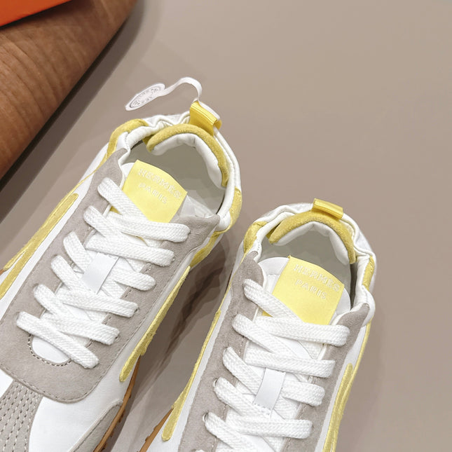 HM 26S BOUNCING SNEAKERS IN WHITE CALFSKIN AND LIGHT GREY YELLOW SUEDE
