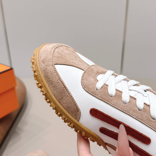 HM 26S BOUNCING SNEAKERS IN WHITE CALFSKIN AND BROWN SUEDE
