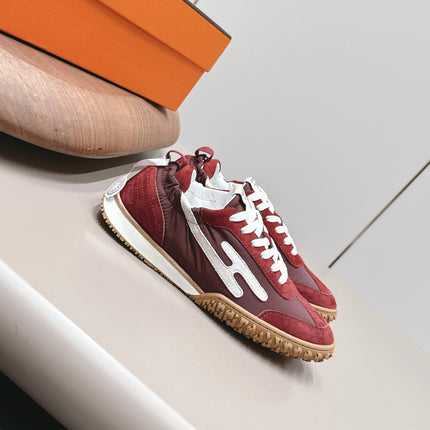 HM 26S BOUNCING SNEAKERS IN BROWN NYLON AND RED SUEDE