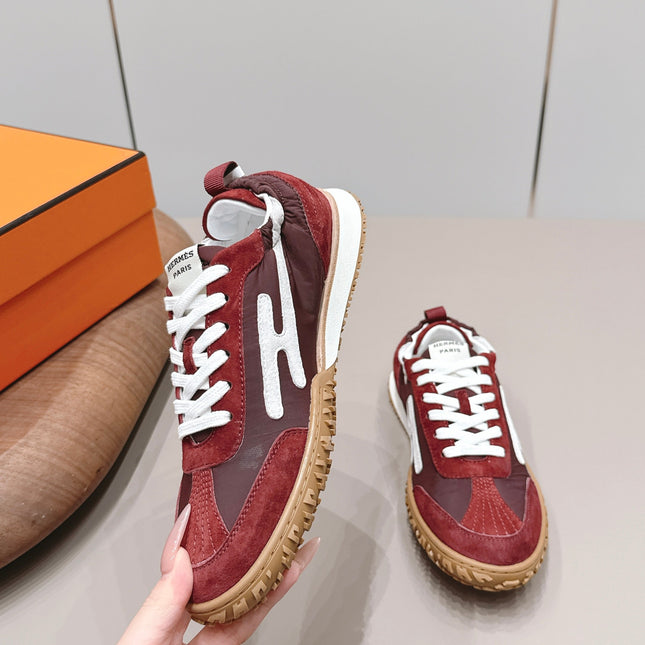 HM 26S BOUNCING SNEAKERS IN BROWN NYLON AND RED SUEDE