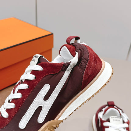 HM 26S BOUNCING SNEAKERS IN BROWN NYLON AND RED SUEDE