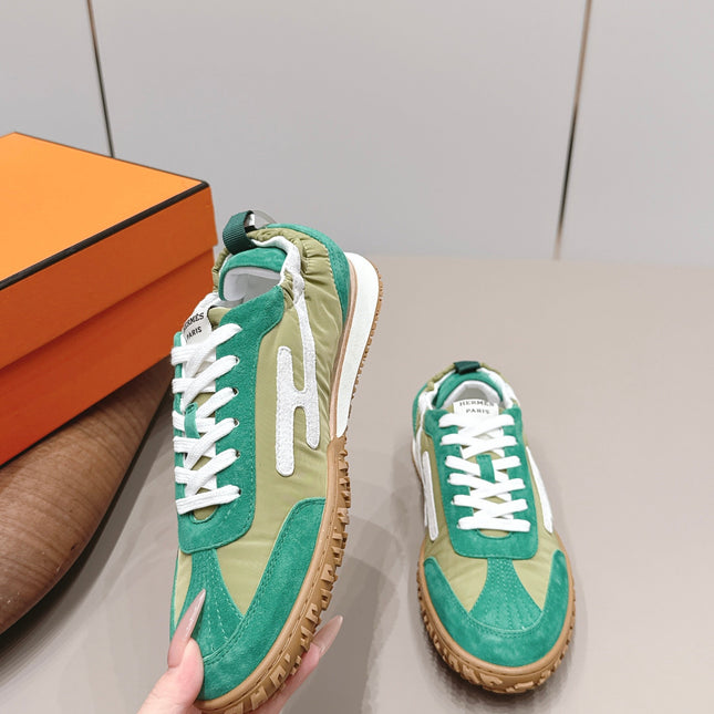 HM 26S BOUNCING SNEAKERS IN GREEN NYLON AND SUEDE