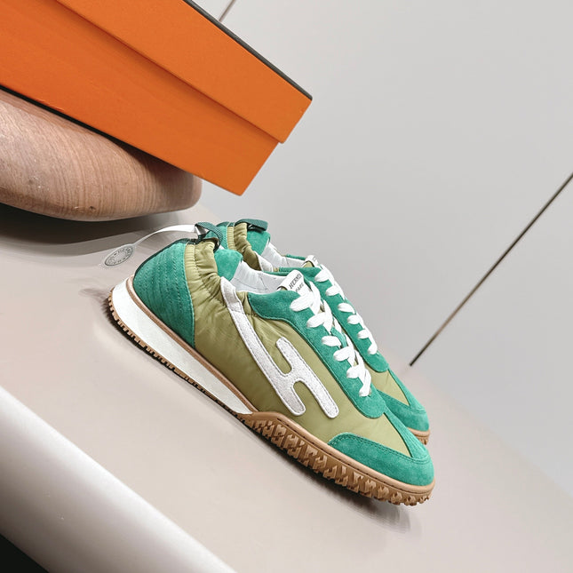 HM 26S BOUNCING SNEAKERS IN GREEN NYLON AND SUEDE