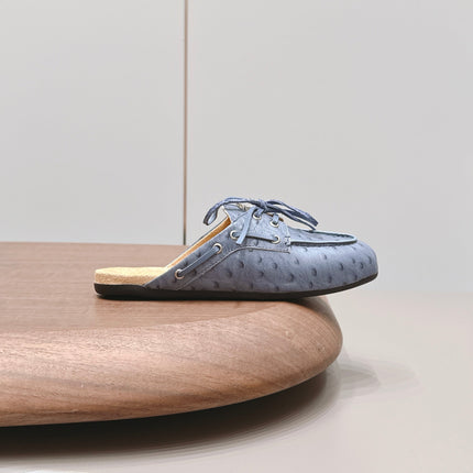 MIUMIU 26S LOAFER MULES IN BLUE CALFSKIN