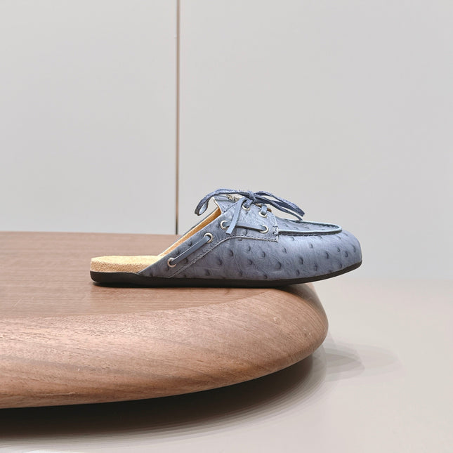 MIUMIU 26S LOAFER MULES IN BLUE CALFSKIN