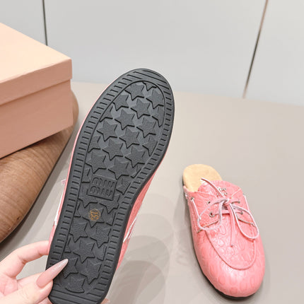 MIUMIU 26S LOAFER MULES IN PINK CALFSKIN