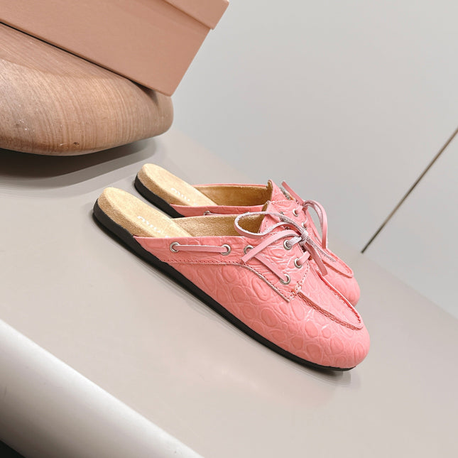 MIUMIU 26S LOAFER MULES IN PINK CALFSKIN