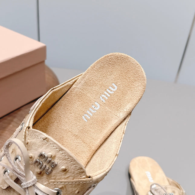 MIUMIU 26S LOAFER MULES IN BEIGE CALFSKIN
