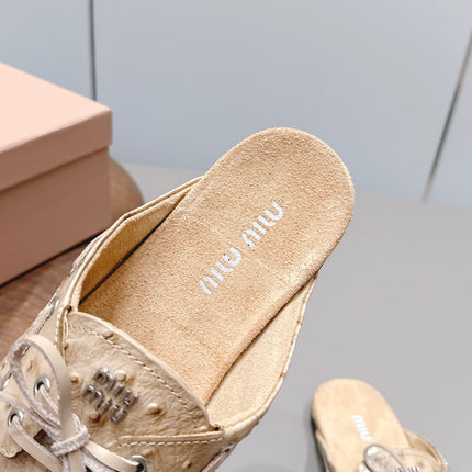 MIUMIU 26S LOAFER MULES IN BEIGE CALFSKIN