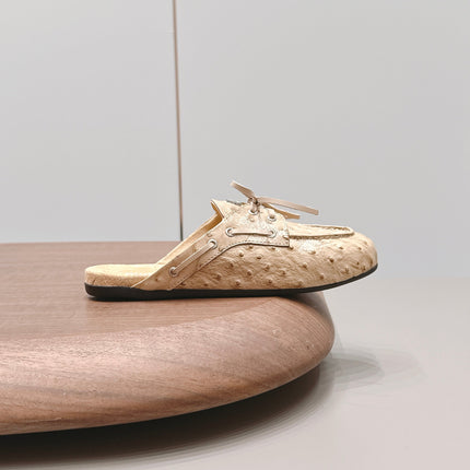 MIUMIU 26S LOAFER MULES IN BEIGE CALFSKIN