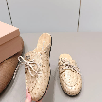 MIUMIU 26S LOAFER MULES IN BEIGE CALFSKIN