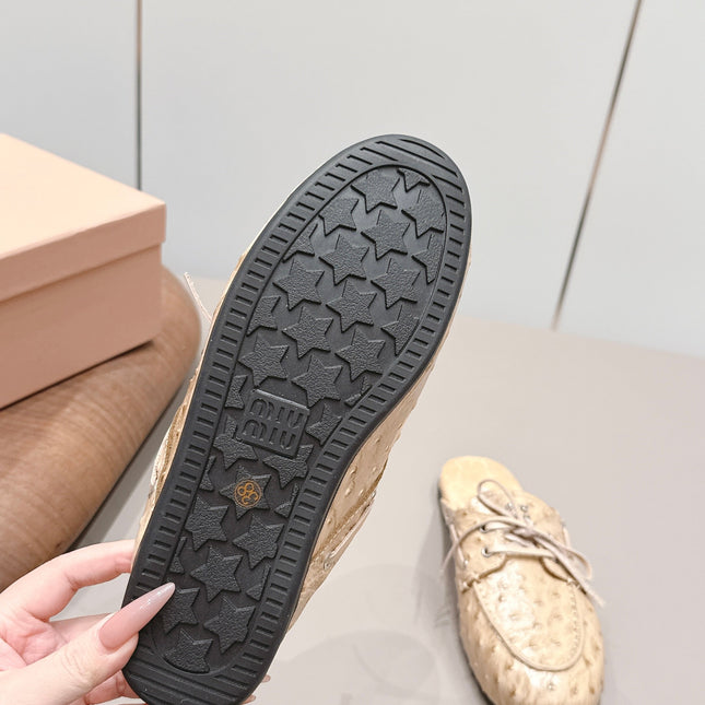 MIUMIU 26S LOAFER MULES IN BEIGE CALFSKIN