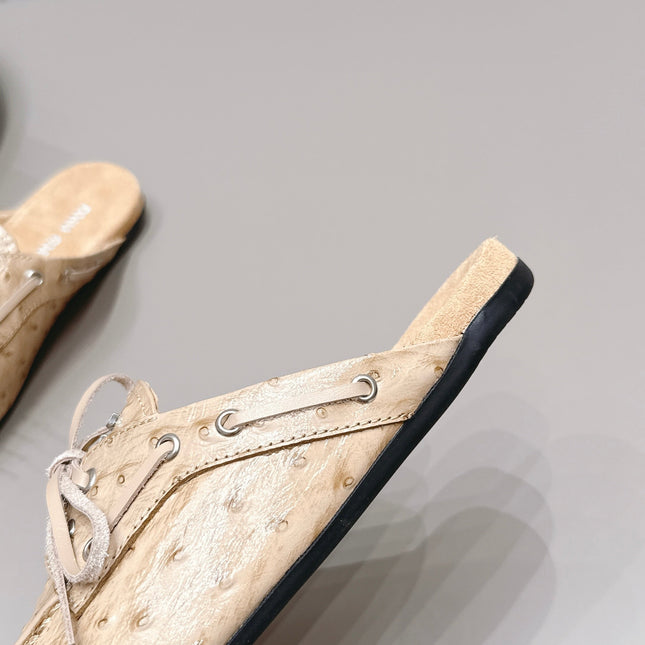 MIUMIU 26S LOAFER MULES IN BEIGE CALFSKIN