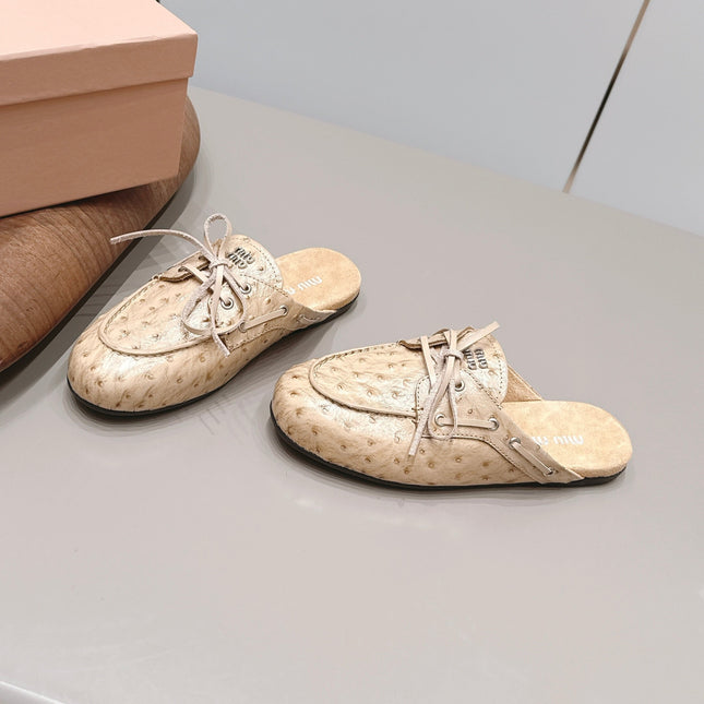 MIUMIU 26S LOAFER MULES IN BEIGE CALFSKIN
