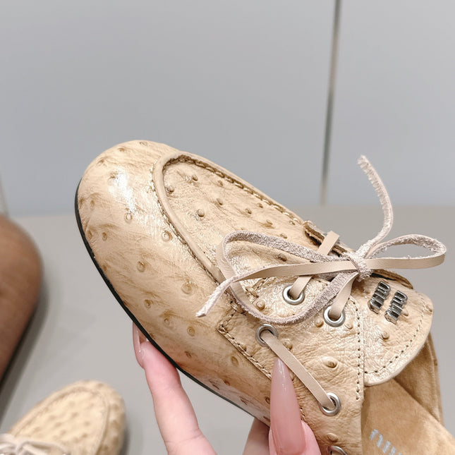 MIUMIU 26S LOAFER MULES IN BEIGE CALFSKIN