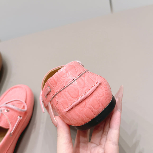 MIUMIU 26S BOAT SHOES IN PINK EMBOSSED CALFSKIN
