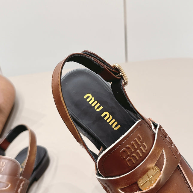 MIUMIU 26S PENNY SLINGBACK LOAFERS IN BROWN CALFSKIN GOLD HARDWARE