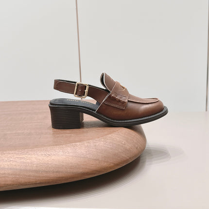 MIUMIU 26S BLOCK HEEL PENNY SLINGBACK LOAFERS 50MM IN BROWN CALFSKIN