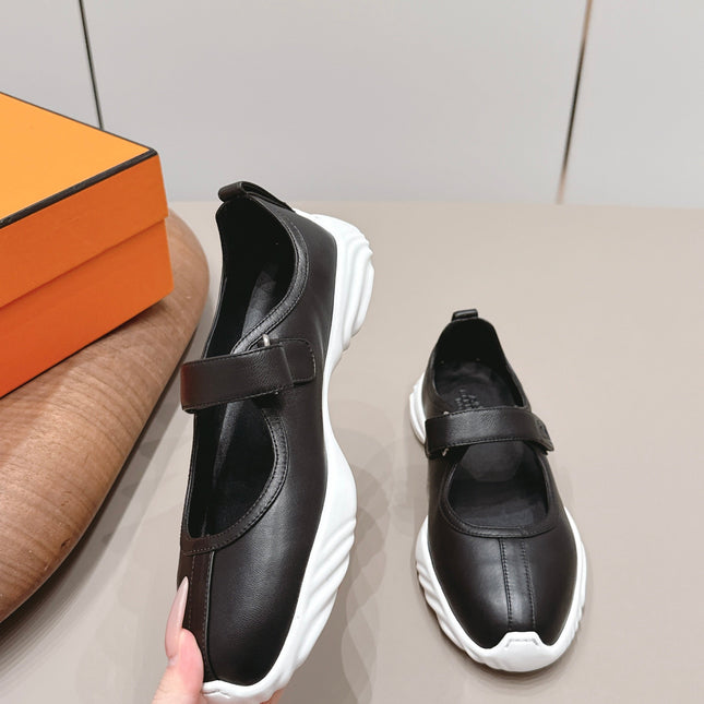 HM 26S KICHU BALLET FLAT IN BLACK CALFSKIN