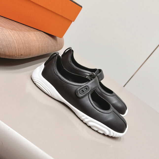 HM 26S KICHU BALLET FLAT IN BLACK CALFSKIN