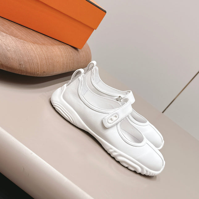 HM 26S KICHU BALLET FLAT IN WHITE CALFSKIN