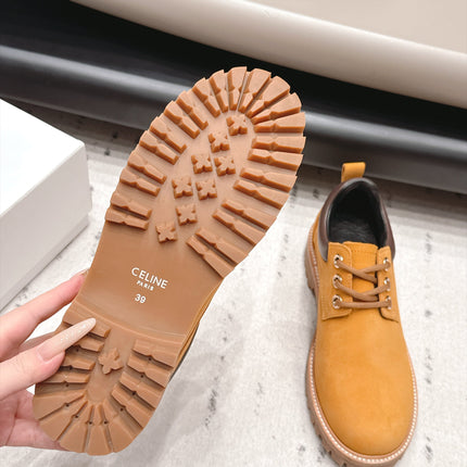 CELINE 26S LACE UP SHOES 30 MM IN TAN SUEDE
