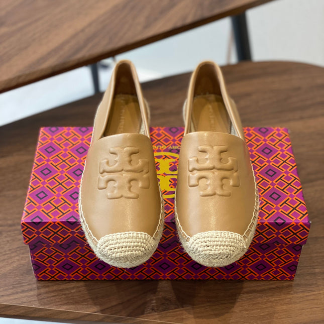TORY BURCH ESPADRILLES IN CAMEL BEIGE CALFSKIN