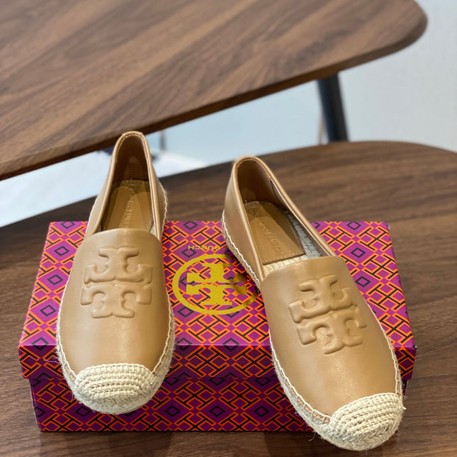 TORY BURCH ESPADRILLES IN CAMEL BEIGE CALFSKIN