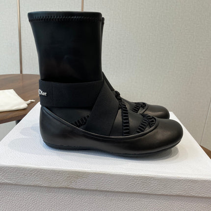 DIOR 25S STRETCH BALLET BOOTS IN BLACK FULL CALFSKIN