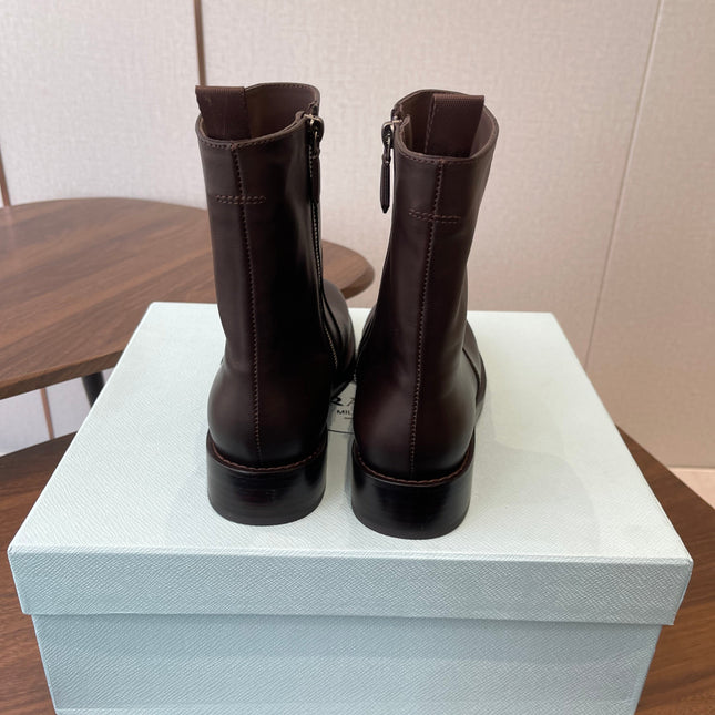 PRADA 25S COWBOY BOOTS IN DARK BROWN CALFSKIN