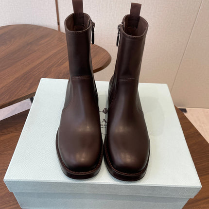 PRADA 25S COWBOY BOOTS IN DARK BROWN CALFSKIN