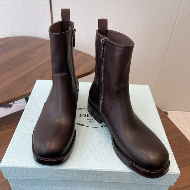 PRADA 25S COWBOY BOOTS IN DARK BROWN CALFSKIN
