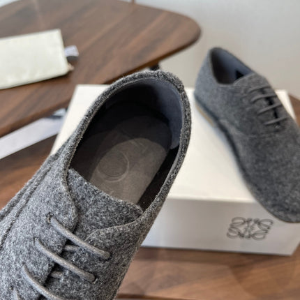 LOEWE 26S FOLIO DERBY SHOES IN DARK GRAY SUEDE