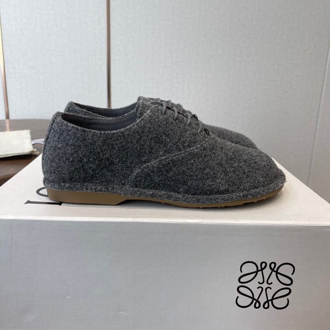 LOEWE 26S FOLIO DERBY SHOES IN DARK GRAY SUEDE