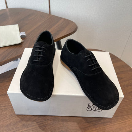 LOEWE 26S FOLIO DERBY SHOES IN BLACK SUEDE