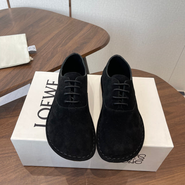 LOEWE 26S FOLIO DERBY SHOES IN BLACK SUEDE