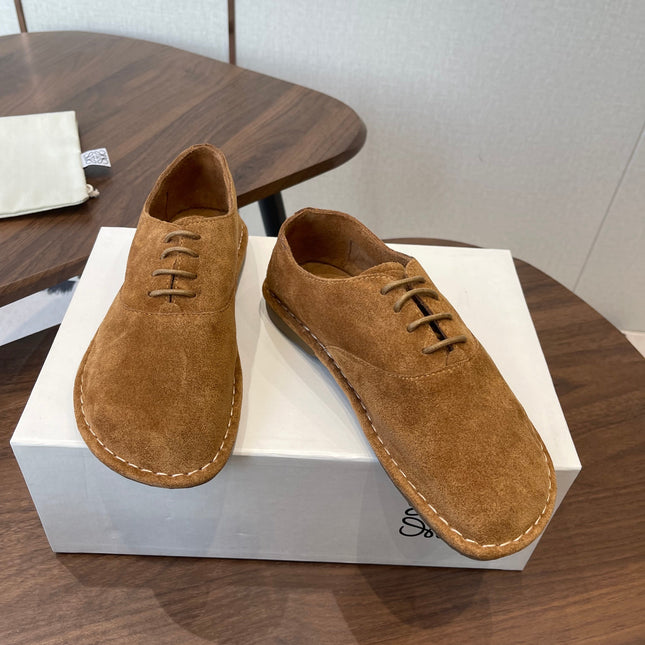 LOEWE 26S FOLIO DERBY SHOES IN DARK BROWN SUEDE