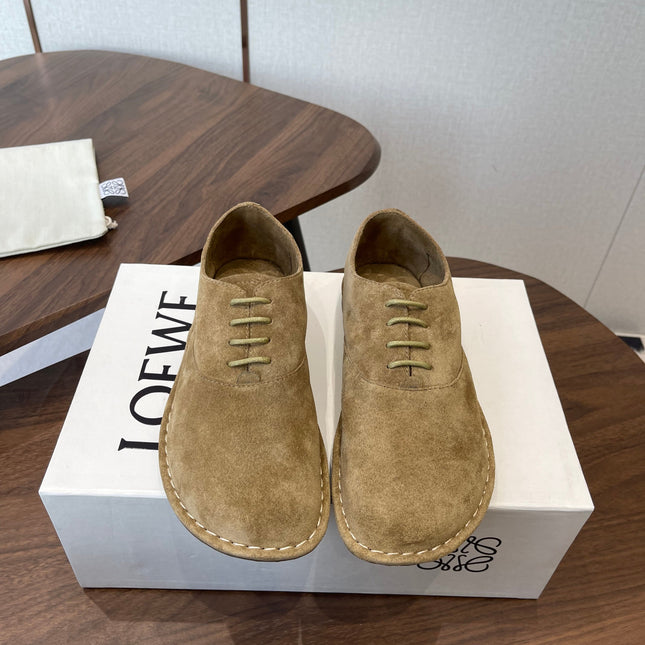 LOEWE 26S FOLIO DERBY SHOES IN LIGHT BROWN SUEDE
