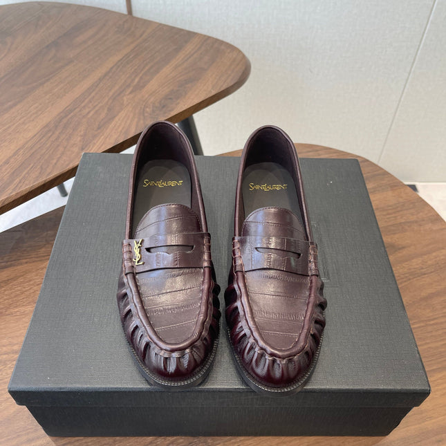 YSL 26S LOAFER IN DARK RED BROWN CALFSKIN
