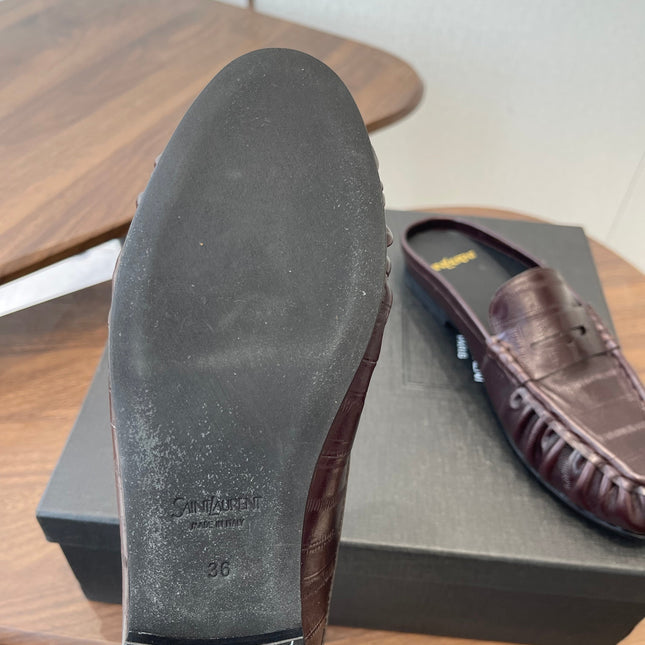 YSL 26S LOAFER MULES IN DARK RED BROWN CALFSKIN