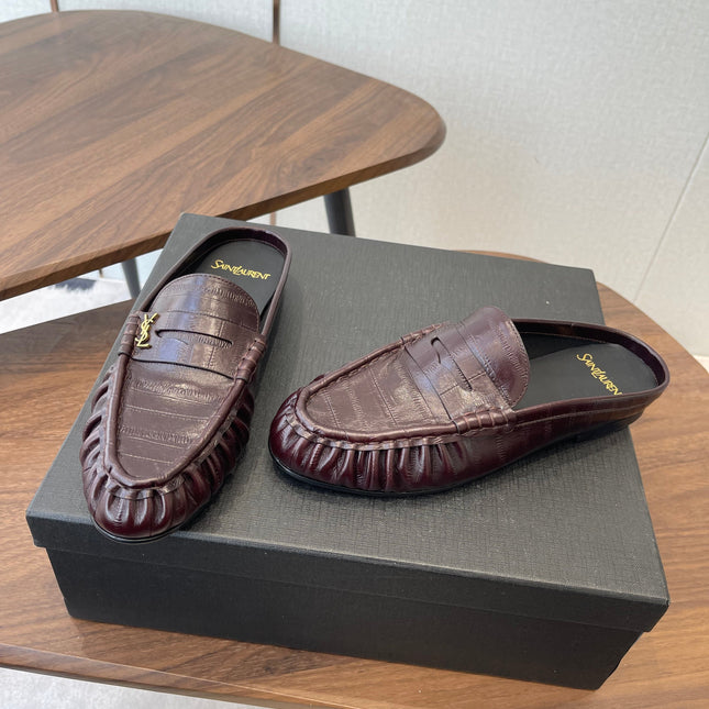 YSL 26S LOAFER MULES IN DARK RED BROWN CALFSKIN