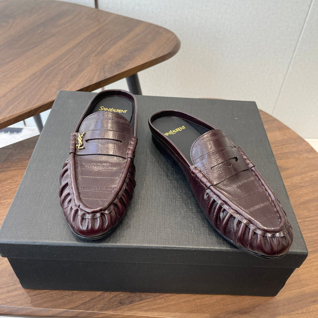 YSL 26S LOAFER MULES IN DARK RED BROWN CALFSKIN