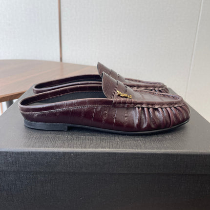 YSL 26S LOAFER MULES IN DARK RED BROWN CALFSKIN